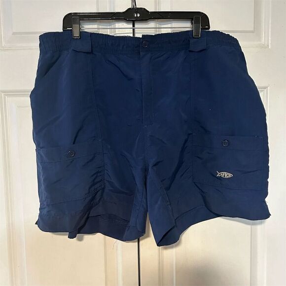 AFTCO Men's Cargo Fishing Shorts Navy Blue Size 44 Multiple Pockets - Picture 1 of 7